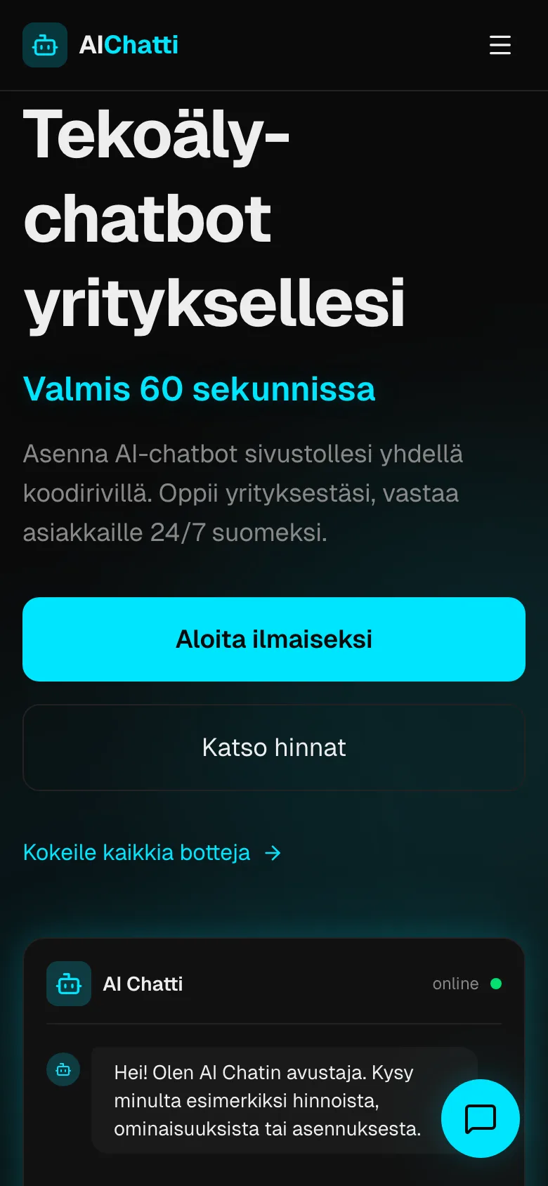 AI Chatin etusivu puhelimessa